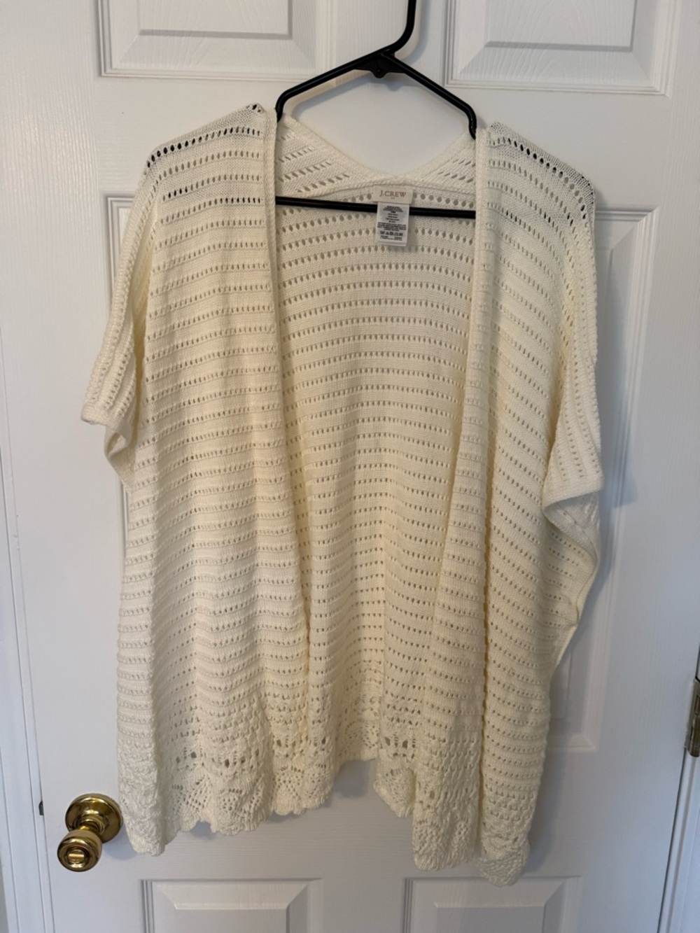 J. Crew Cream Open-Front Crochet Knit Cardigan